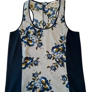 CAbi Sleeveless Floral Print Top - Gray/Navy, Excellent Used Condition!
